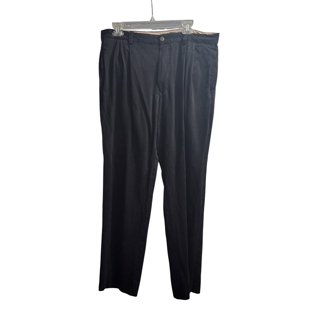 Tommy Hilfiger Mens Black Pleated Silk Rayon Blend Dress Pants Size 36x32